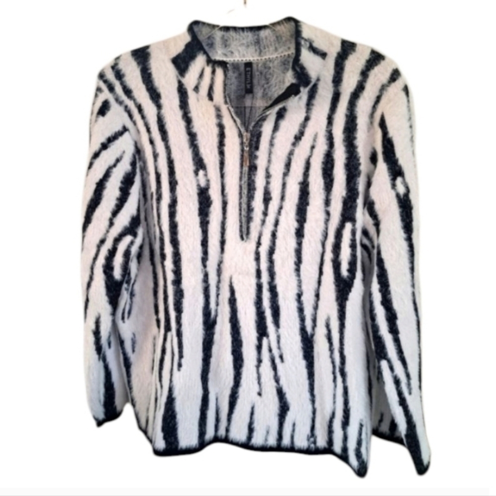 Ethyl Zebra Print Fuzzy Sweater Size XL NWT - image 2